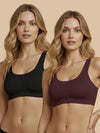HSB#005 Padded Sports Bra - Wine and Black Combos - 2 Pcs Pack