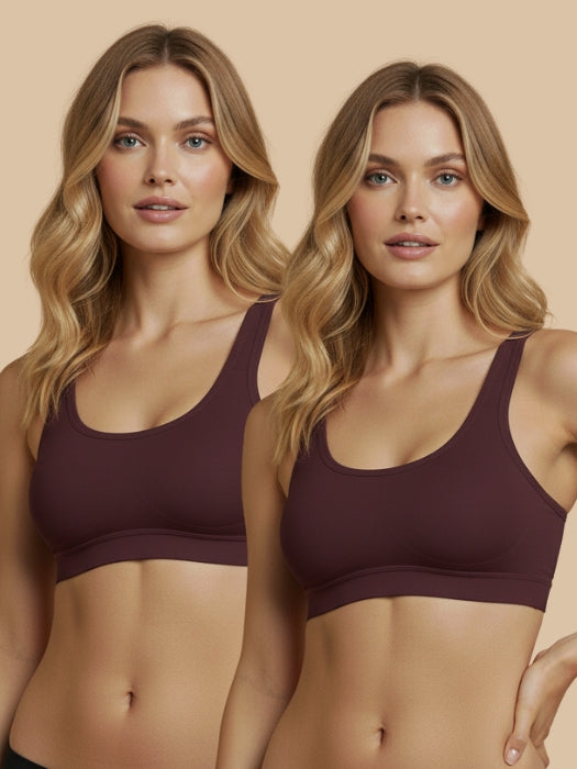 HSB#005 Padded Sports Bra - Wine and Wine Combos - 2 Pcs Pack