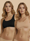 HSB#014 Active Slip On Bra - Skin and Black Combos - 2 Pcs Pack