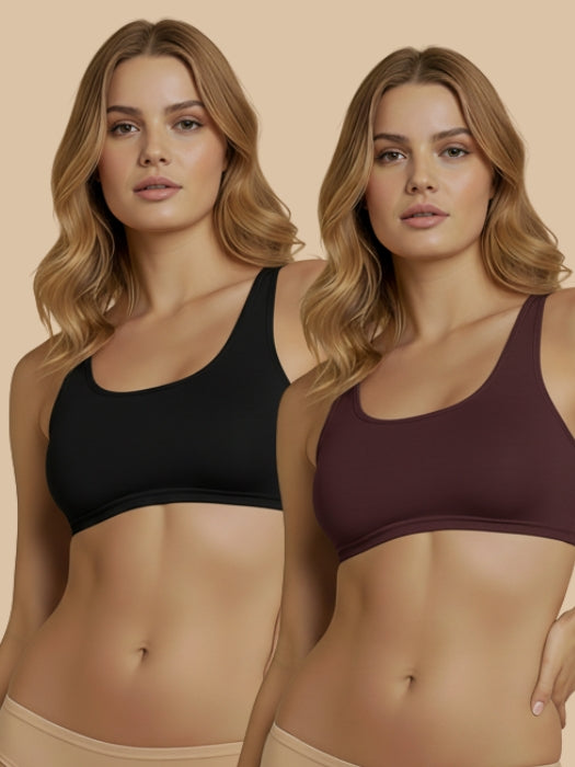 HSB#014 Active Slip On Bra - Wine and Black Combos - 2 Pcs Pack