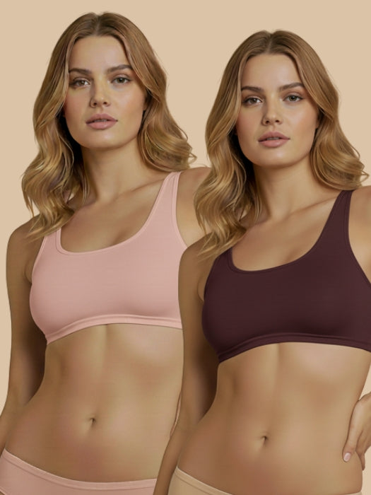 HSB#014 Active Slip On Bra - Wine and Pink - 2 Pcs Pack