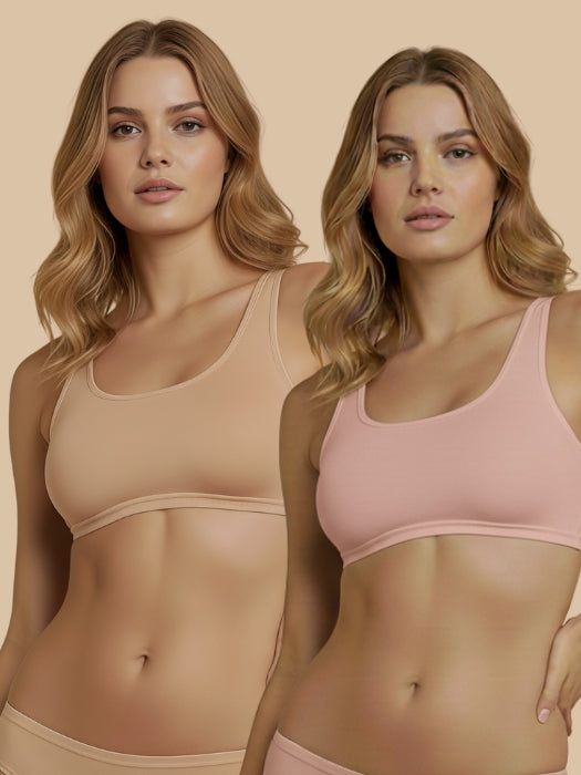 HSB#014 Active Slip On Bra - Pink and Skin Combos - 2 Pcs Pack