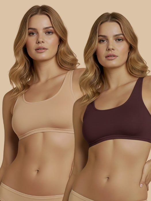 HSB#014 Active Slip On Bra - Wine and Skin Combos - 2 Pcs Pack