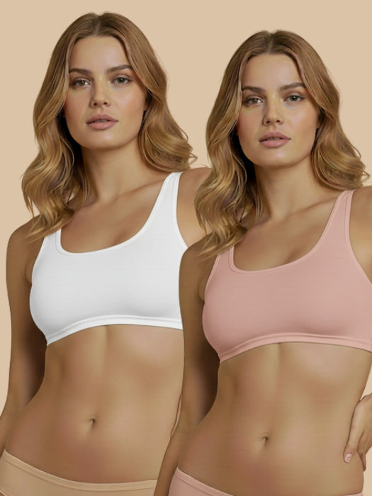 HSB#014 Active Slip On Bra - Pink and White Combos - 2 Pcs Pack
