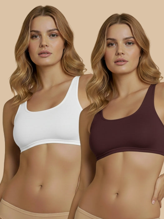 HSB#014 Active Slip On Bra - Wine and White Combos - 2 Pcs Pack