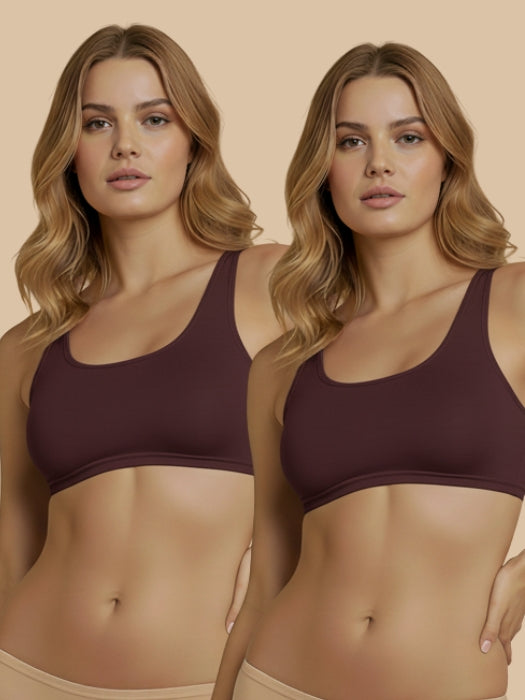HSB#014 Active Slip On Bra - Wine and Wine - 2 Pcs Pack