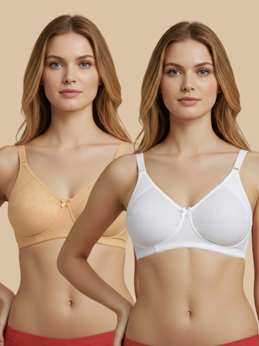 HSB#023 Side Support Bra - Skin and White - 2 Pcs Pack