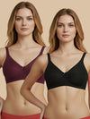 HSB#023 Side Support Bra - Wine and Black Combos - 2 Pcs Pack