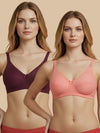HSB#023 Side Support Bra - Wine and Pink Combos - 2 Pcs Pack
