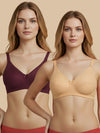 HSB#023 Side Support Bra - Wine and Skin Combos - 2 Pcs Pack