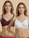 HSB#023 Side Support Bra - Wine and White Combos - 2 Pcs Pack