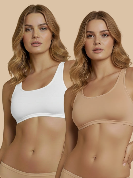 HSB#014 Active Slip On Bra - Skin and White Combos - 2 Pcs Pack