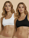 HSB#014 Active Slip On Bra - Black and White - 2 Pcs Pack