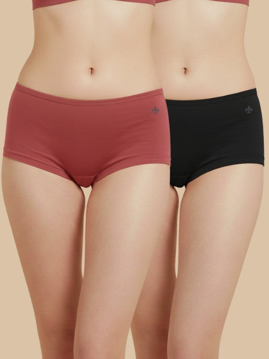 #644 Boyleg - Shorty - Coral and Black Combos - 2 Pcs Pack