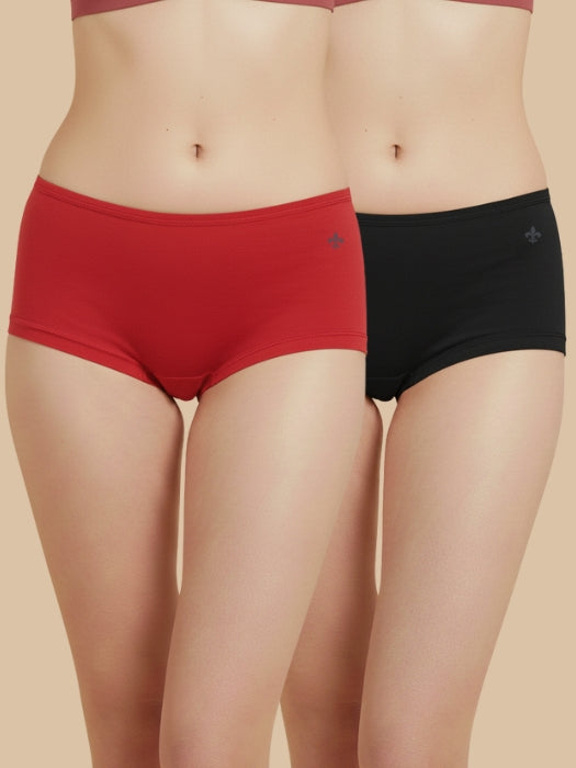 #644 Boyleg - Shorty - Red and Black Combos - 2 Pcs Pack
