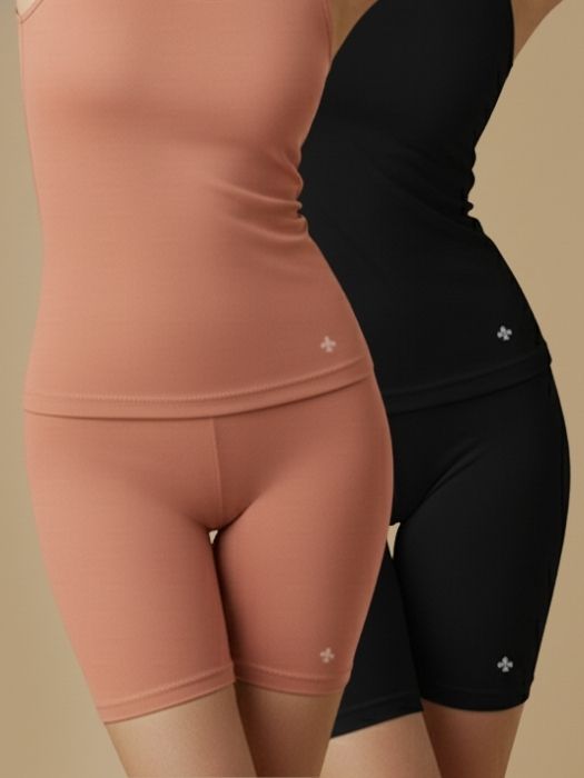 #653 Cycling Shorts - Coral and Black Combos - 2 Pcs Pack