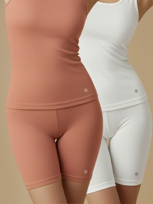 #653 Cycling Shorts - Coral and White Combos - 2 Pcs Pack