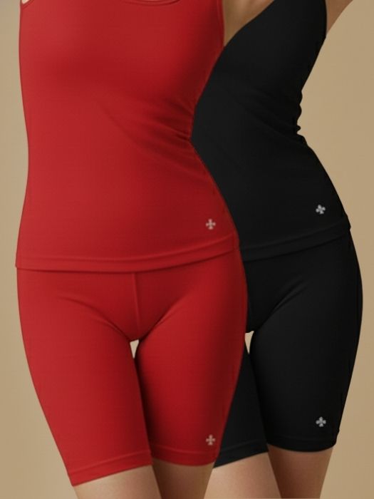 #653 Cycling Shorts - Red and Black Combos - 2 Pcs Pack
