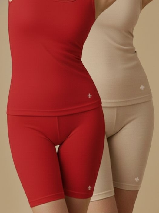 #653 Cycling Shorts - Red and Skin Combos - 2 Pcs Pack