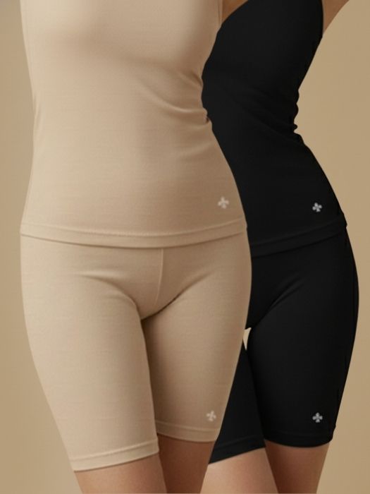 #653 Cycling Shorts - Skin and Black Combos - 2 Pcs Pack