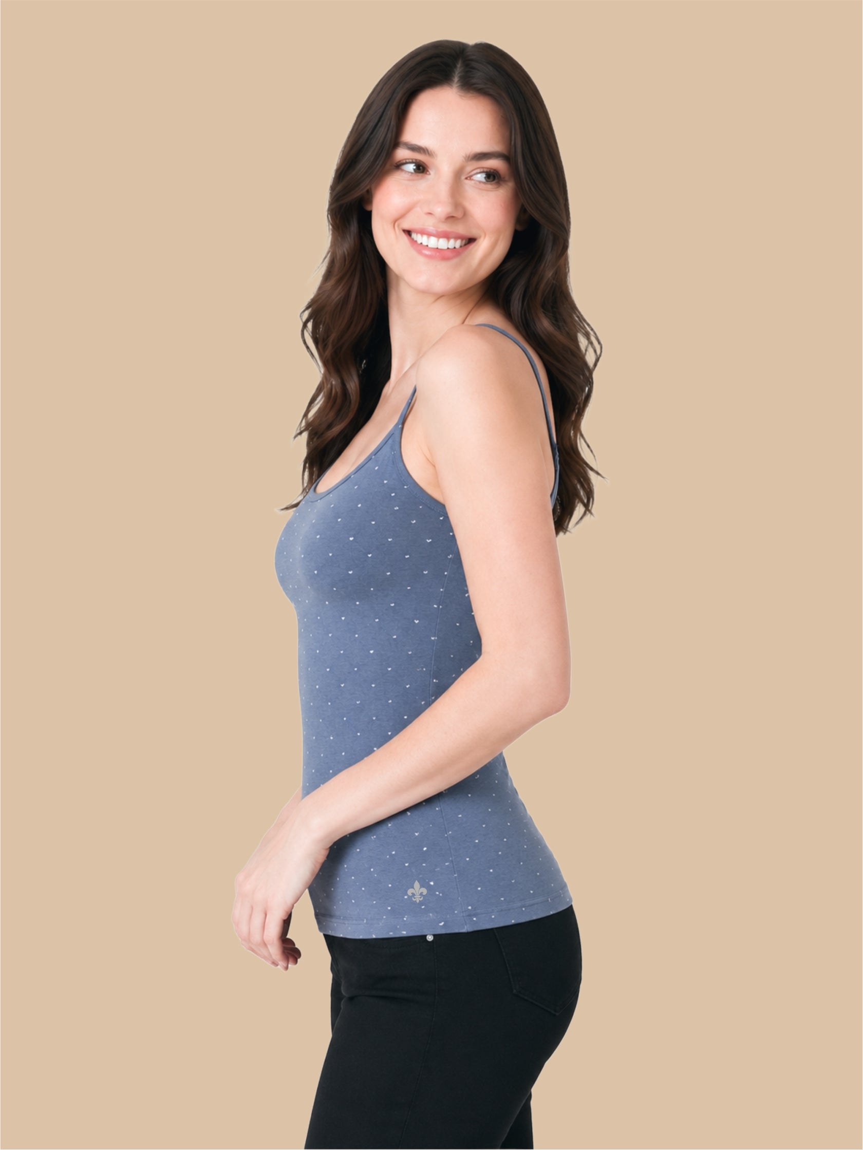 #743 Printed Camisole Slip - Denim Blue - 1 Pc Pack