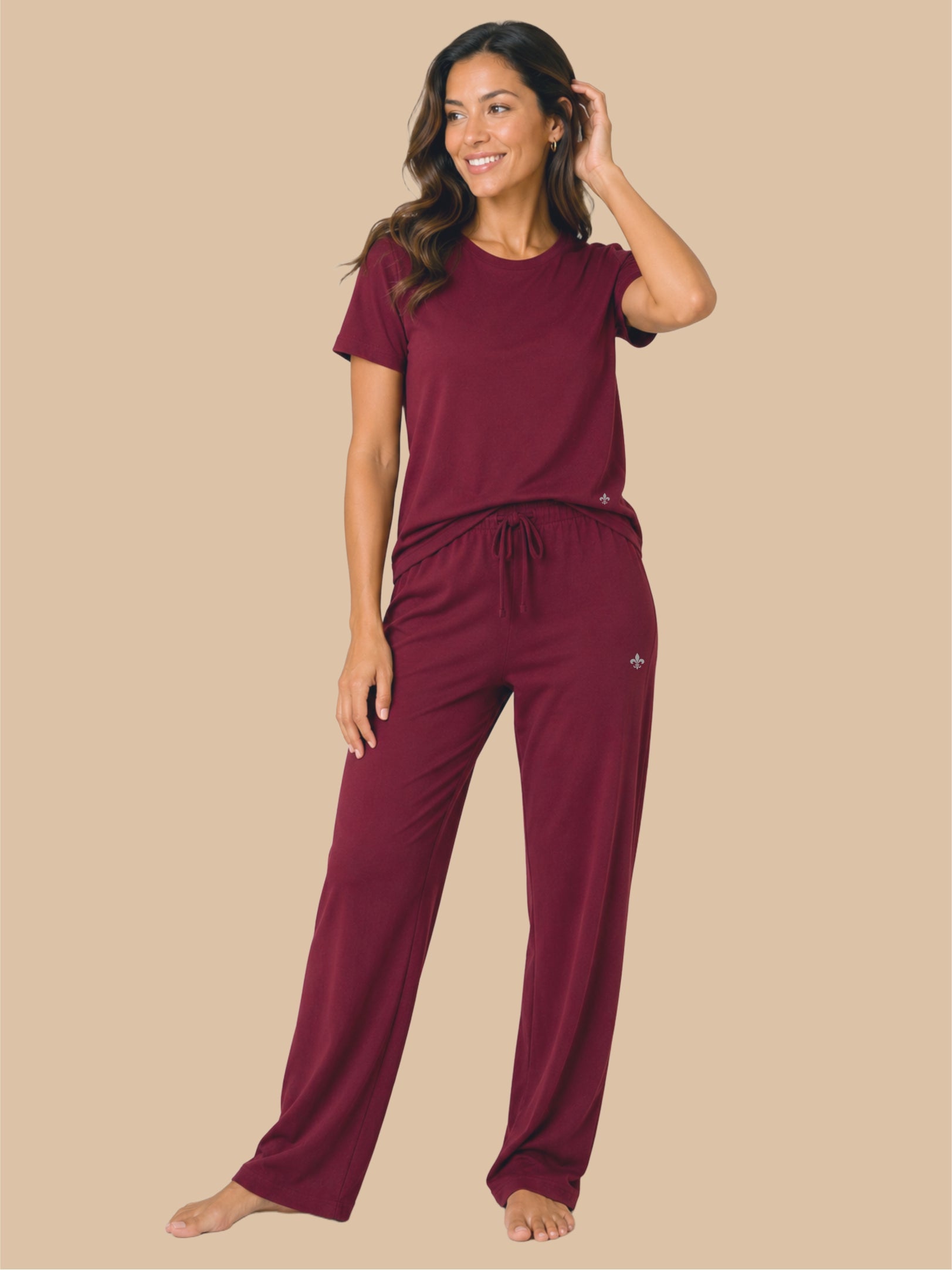 #725 Premium Top & Pyjama Set - French Wine - 1 Piece Set