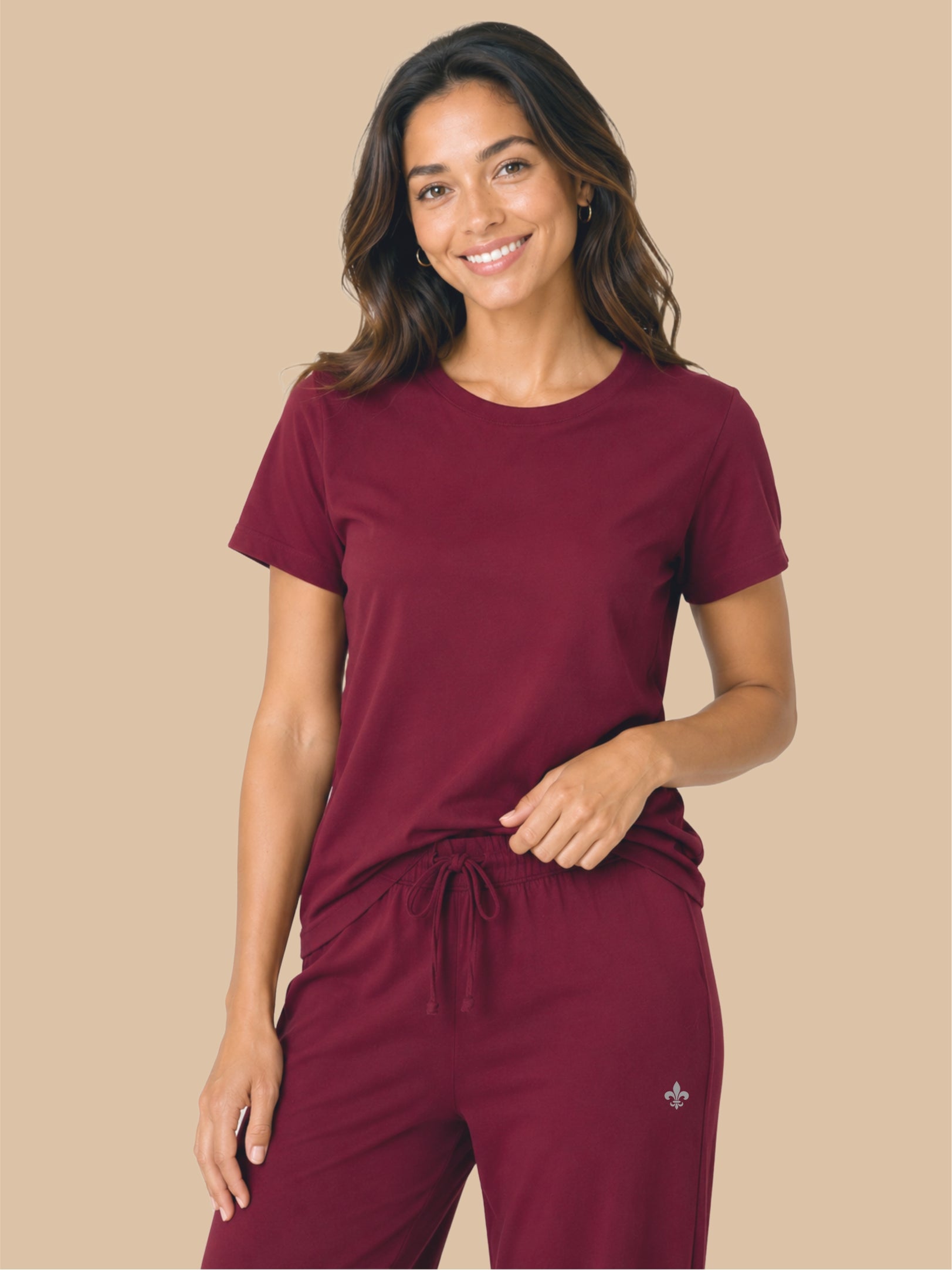 #725 Premium Top & Pyjama Set - French Wine - 1 Piece Set