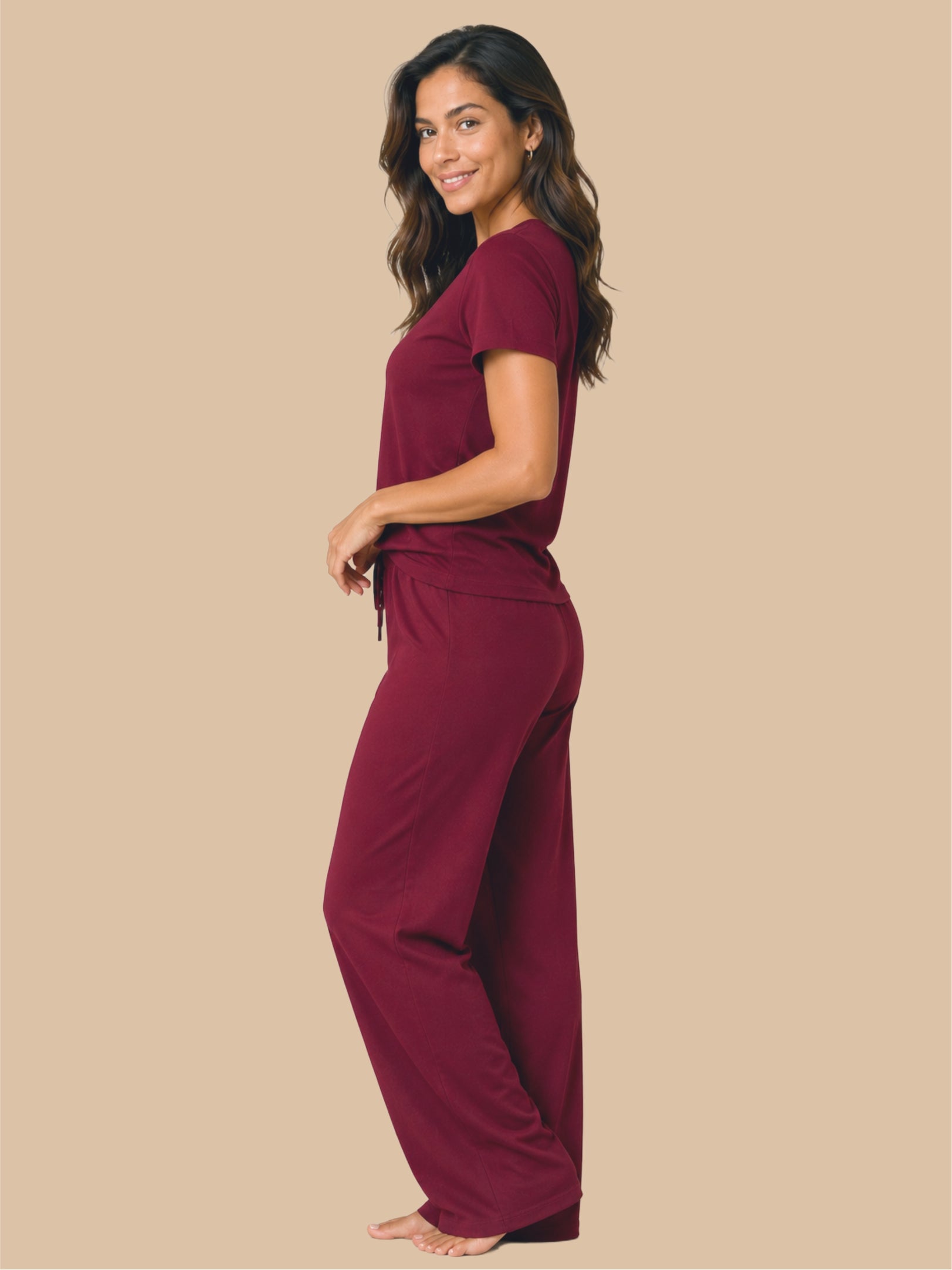 #725 Premium Top & Pyjama Set - French Wine - 1 Piece Set